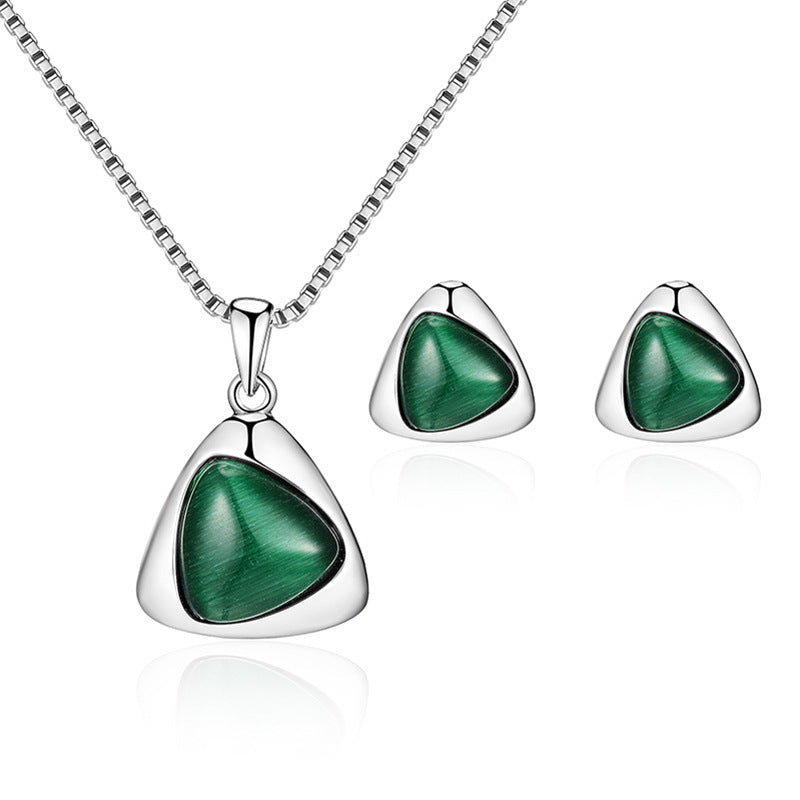 Geometric Triangle Cat-eye Necklace And Earrings Suite Weloria