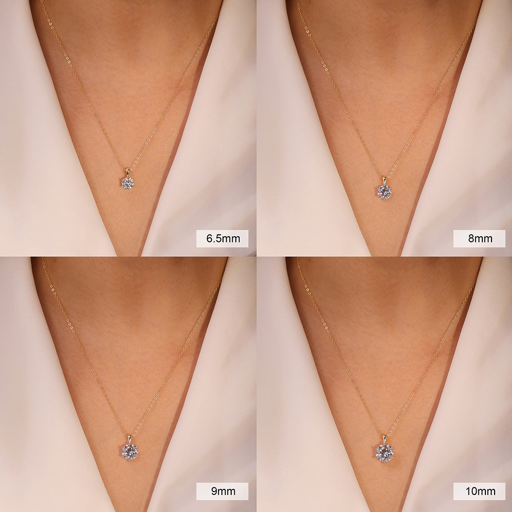 Classic Six-claw Simple Moissanite Pendant Silver Necklace Weloria