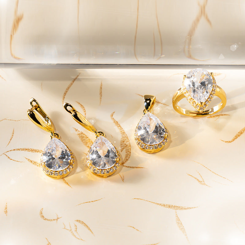 Drop-shaped Zircon Non-fading Ornament Three-piece Set Weloria