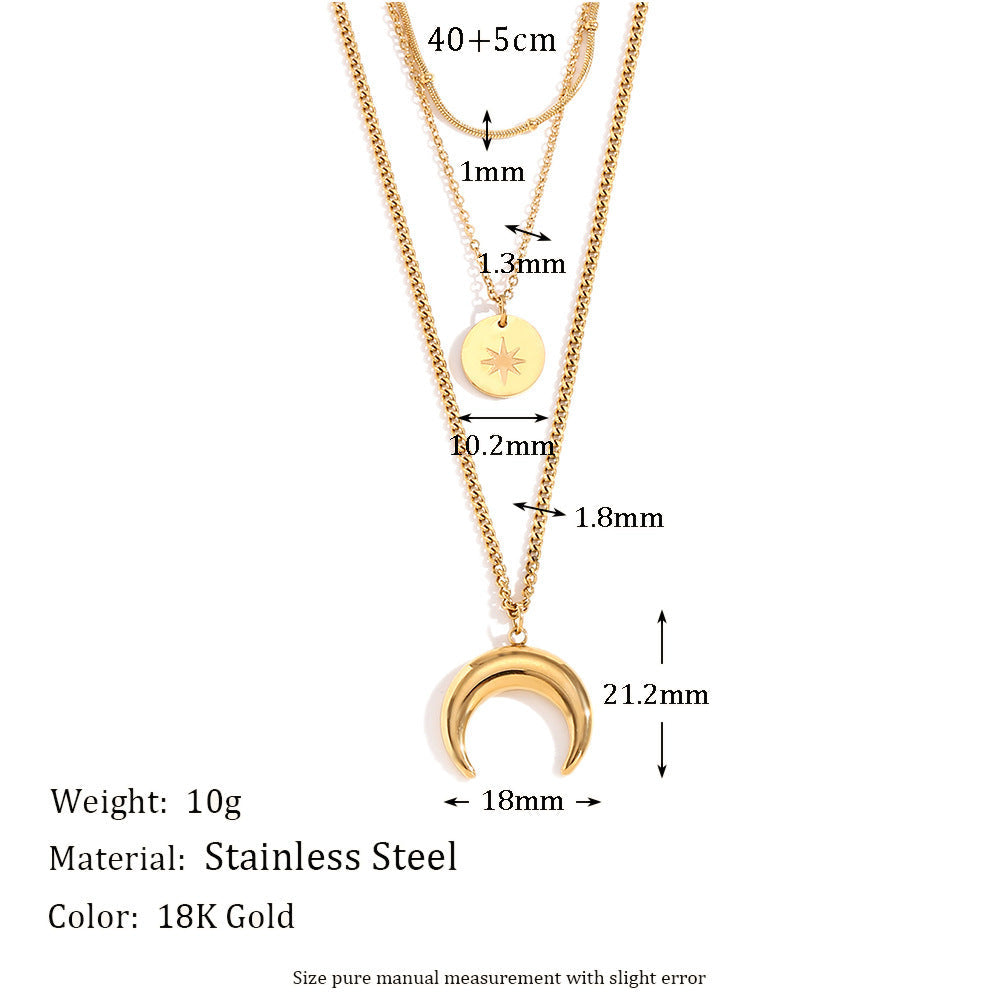 Vintage Necklace Stainless Steel Plated 18K Gold Moon Eight Awn Star Bracelet Weloria