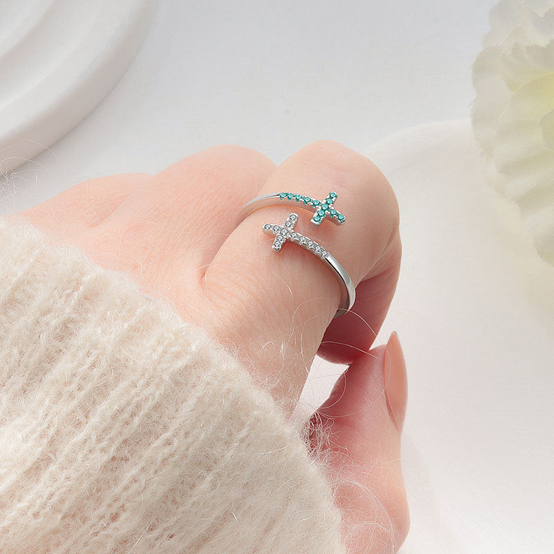 Cross Ring Open Zircon Ring For Women Weloria